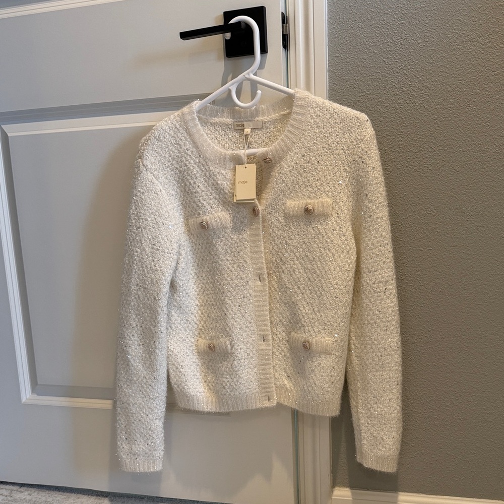 Maje Cream Textured Cardigan